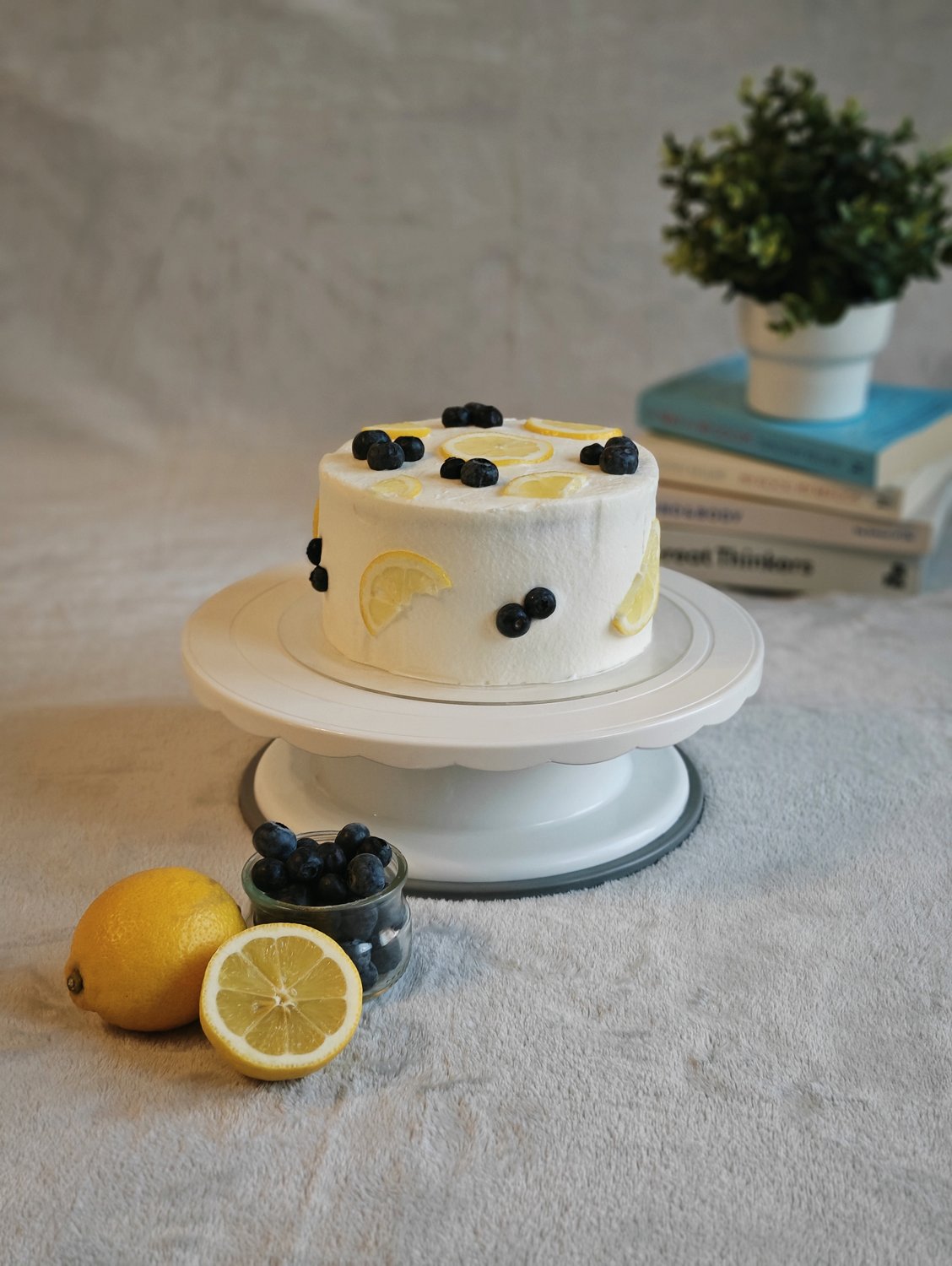 Minimalist blueberry orange cake with fresh blueberries